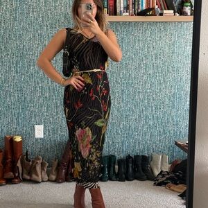 Rene Derhy Floral Black Midi Dress